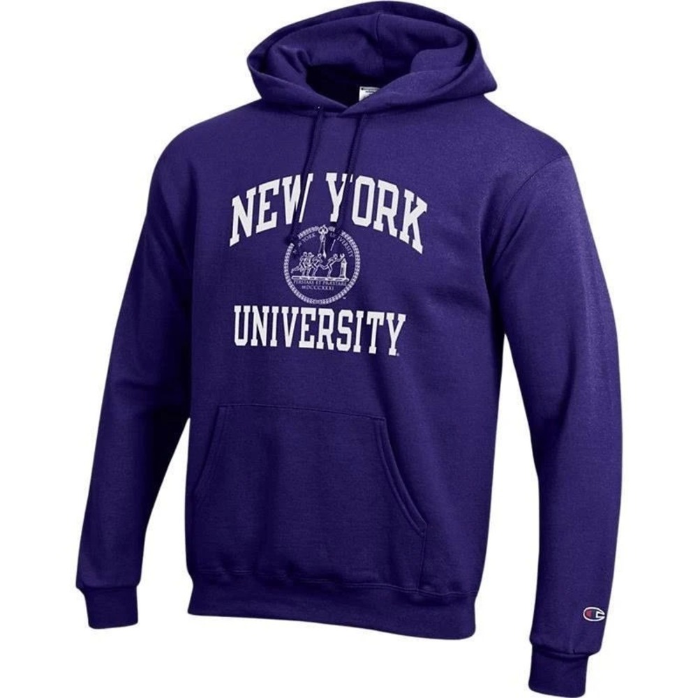 Champion‎ New York University Hooded Sweatshirt - Purple - Medium